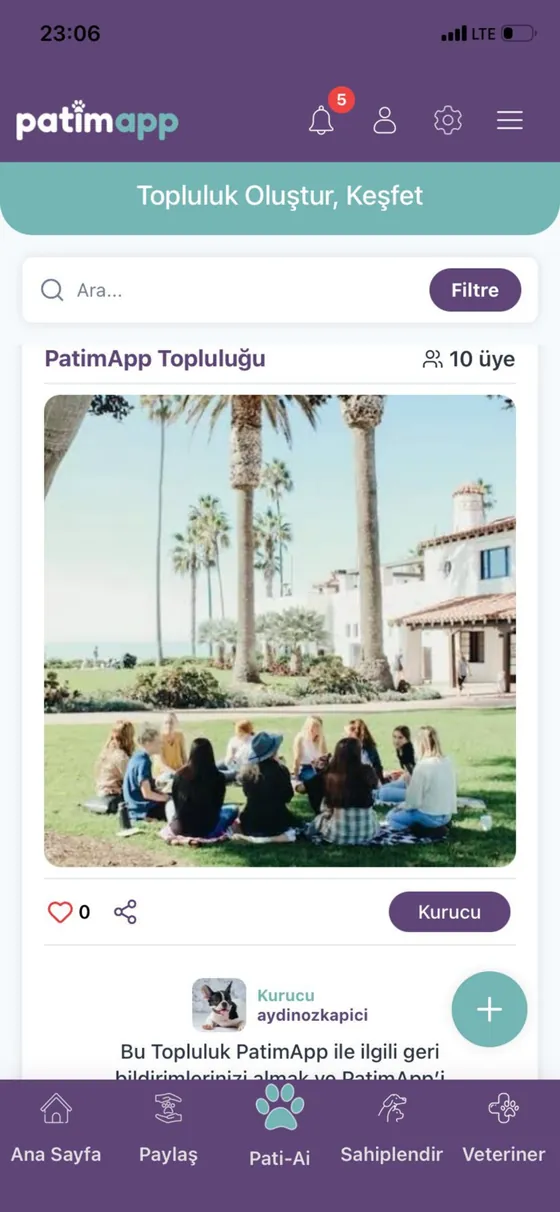PatimApp topluluk ekranı